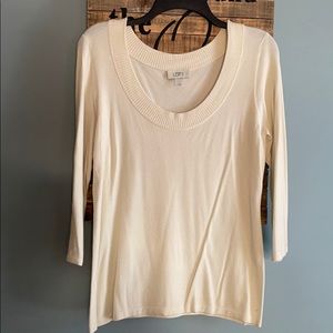 LOFT super soft 3/4 sleeve ivory scoop sweater